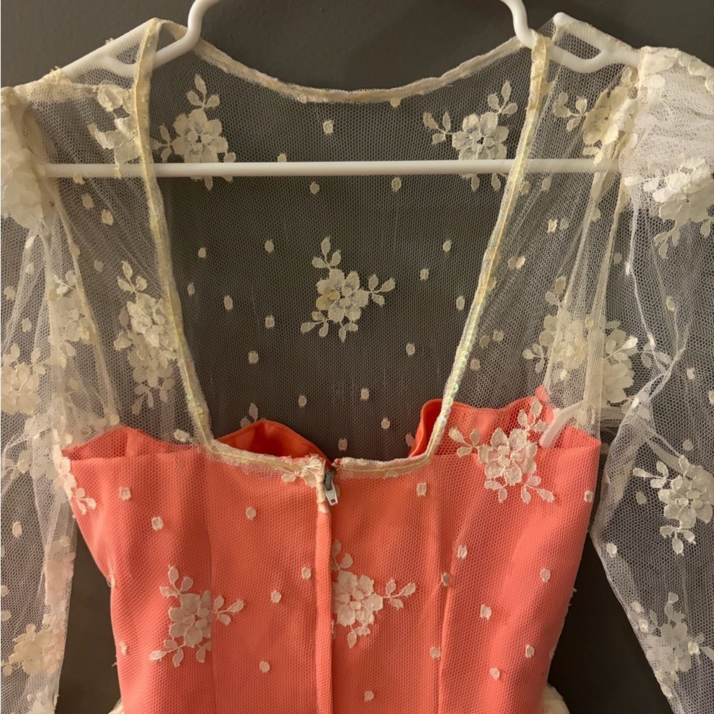 Vtg handmade  Pink and White maxi sweetheart neck Lace ruffle Dress - Picture 6 of 6